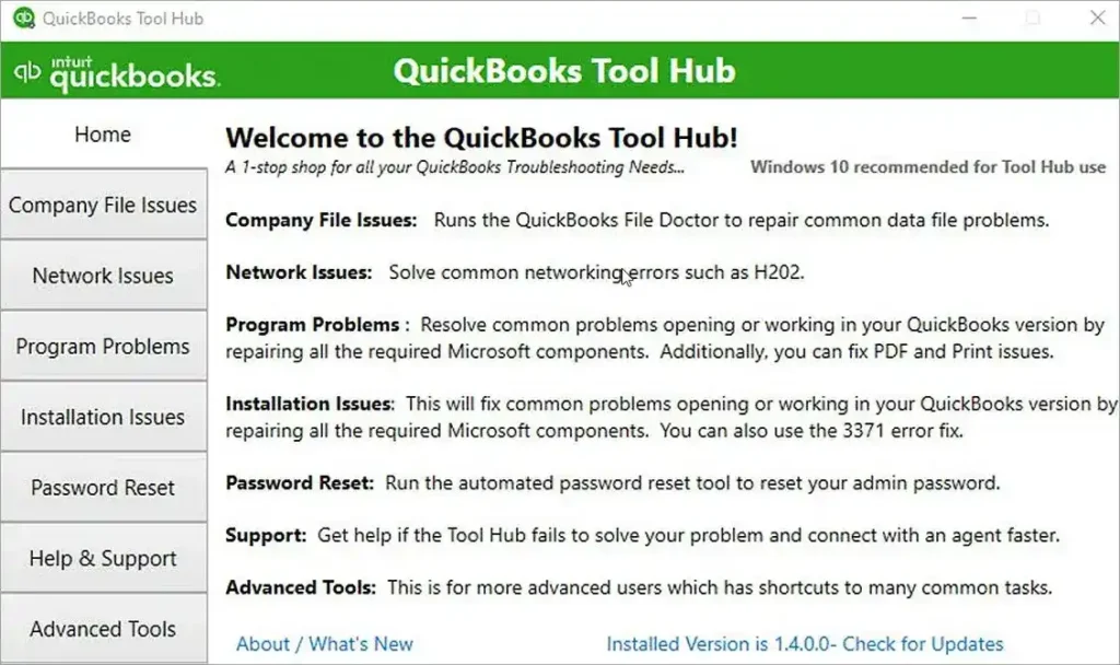 QuickBooks Tool Hub Screenshot