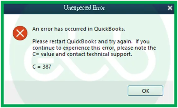 QuickBooks error C 387